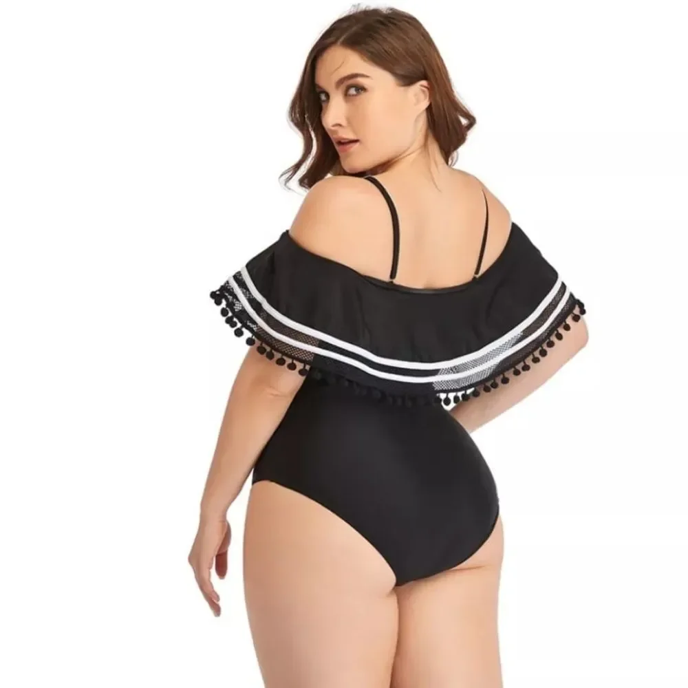 Women plus size swim suit one piece solid black la2026 - Picture 2 of 7